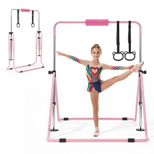 

VEVOR Barre Fixe de Gymnastique pour Enfants, Barre de Gym pour Enfants Capacité 63,5 kg, pour Entraînement Domicile Intérieur Extérieur, Équipement de Gymnastique Pliable et Réglable en Hauteur, Rose