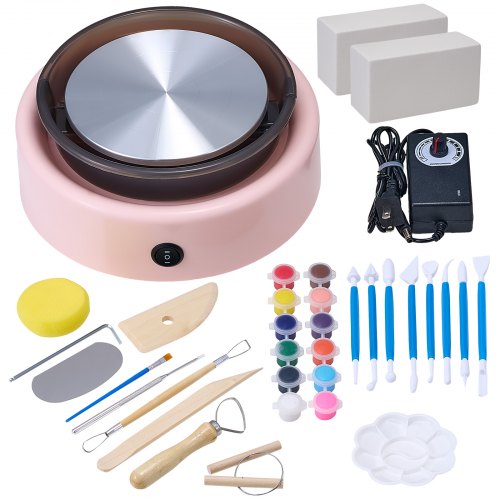 

VEVOR Mini Tour de Potier avec Plateau Tournant de 158 mm, Roue de Poterie Électrique à Rotation Avant et Arrière, Vitesse Réglable, avec Outils de Façonnage, pour Cours, Bricolage Domicile, Rose