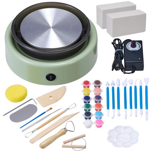 

VEVOR Mini Tour de Potier avec Plateau Tournant de 158 mm, Roue de Poterie Électrique à Rotation Avant et Arrière, Vitesse Réglable, avec Outils de Façonnage, pour Cours, Bricolage Domicile, Vert
