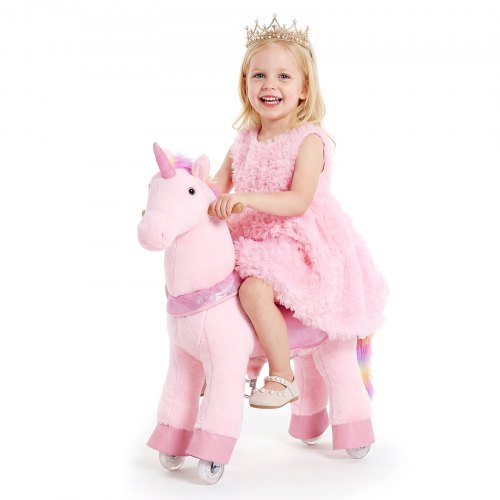 

VEVOR Licorne à Roulettes pour Enfants 3-8 ans, Licorne à Monter Fonctionnant sans Pile, Charge Max. 50 kg, Jouet en Peluche Rose avec Siège Rehaussé, Poignées, Pédales et Roues avec Anneau Anti-Recul