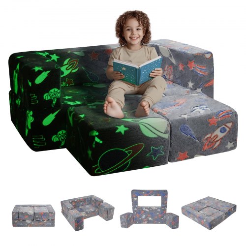 

VEVOR Canapé enfant convertible ludique, 4 pcs, fauteuil pour enfants en tissu phosphorescent avec housse amovible, pour bébé à faire soi-même, meubles de salle de jeux pour tout-petits lisant, gris
