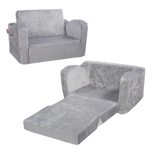 

VEVOR Fauteuil pour enfant canapé pliable en tissu de flanelle sofa 2 en 1 gris