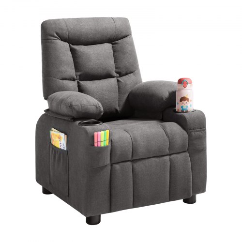 

VEVOR Fauteuil inclinable pour enfants, chaise relax ergonomique avec porte-gobelets, poches et repose-pieds, dossier réglable 107°-126°, tissu en polyester respirant, pour chambre d’enfants, gris