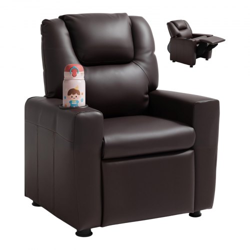 

VEVOR Fauteuil Inclinable pour Enfants, Chaise Relax Ergonomique, avec Porte-gobelet et Repose-pieds, Dossier Réglable de 101° à 121°, en Cuir PU Facile à Nettoyer, pour Chambre d’Enfants, Marron
