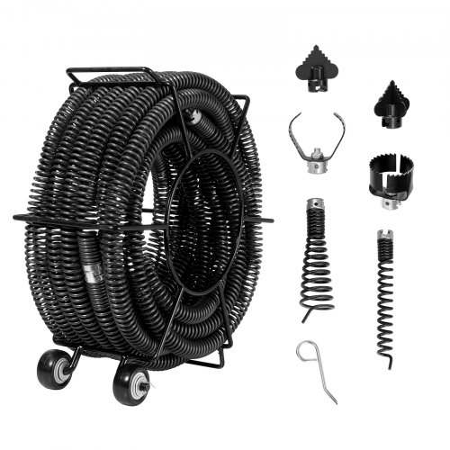 

VEVOR Câble de nettoyage de canalisations, 18 m x 30 mm, câble de tarière de vidange d'égout noyau creux sectionnel professionnel, 6 coupeurs pour tuyaux 50-200 mm pour évier, siphon de sol, toilettes