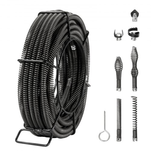 

VEVOR Câble de nettoyage de canalisations, 20 m x 16 mm, câble de tarière de vidange d'égout noyau creux sectionnel professionnel, 7 coupeurs pour tuyaux 20-100 mm pour évier, siphon de sol, toilettes
