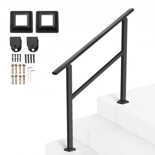 

VEVOR Rampe d'Escalier pour 2-3 Marches Extérieures, Main Courante Escalier, avec Barre Horizontale, Tube Carré en Acier au Carbone, pour Personnes Âgées, Marches en Béton, Porche, Terrasse, Noir