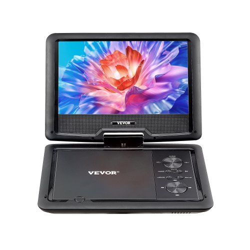 

VEVOR Lecteur DVD portable, écran HD pivotant de 256 mm, avec chargeur de voiture, batterie rechargeable intégrée de 4 heures, deux haut-parleurs, synchronisation TV/USB/carte SD/CD/DVD, pour voiture