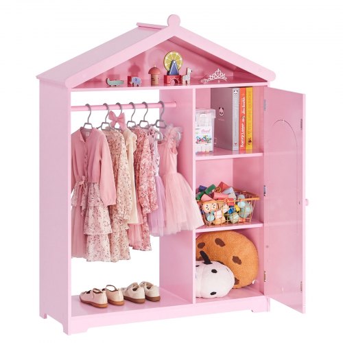 

VEVOR Penderie Enfant avec Miroir, Armoire de Déguisements pour Petite Fille avec Tringle à Vêtements et Étagères, Organisateur de Costumes de Princesse, pour Chambre d'Enfant et Salle de Jeux, Rose