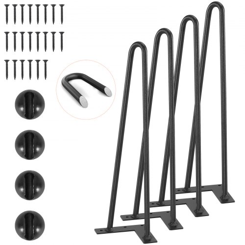

VEVOR Pied de Table en Épingle à Cheveux 4PCS Pieds de Bureau 406 mm Acier Massif Capacité Charge 227 kg Pieds de Meubles 2 Tiges Noirs avec Vis et Patins Protecteurs pour Maison Bureau Salle à Manger