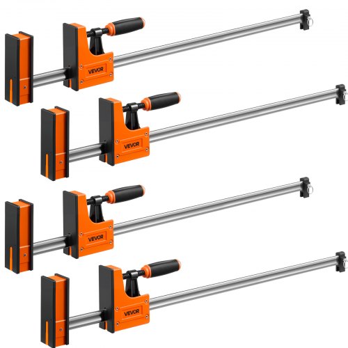 

VEVOR Serre-joints à Barre 4 PCS Pince en F Ouverture 91,4 cm Force 680 kg, 2 Modes Pince/Écarteur, Patins en Caoutchouc, Poignée Ergonomique, Barre en Acier au Carbone, pour Travaux du Bois et Métal