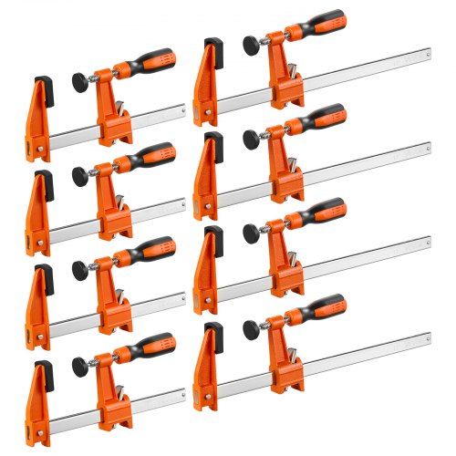 

VEVOR Serre-joints à Barre 8 PCS Pince en F 15,24cm et 30,48cm Force 272 kg, Système Autobloquant, Patins Plastiques, Poignée Ergonomique, Acier au Carbone et Fonte Malléable, Travaux du Bois et Métal
