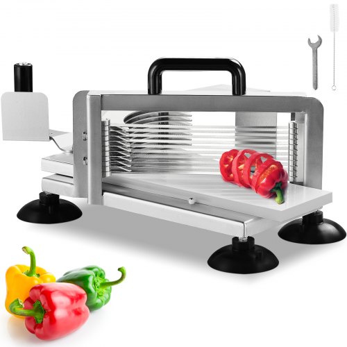 

VEVOR Coupe-tomates Commerciale, Trancheuse à Tomates de 6,35 mm, Trancheur pour Tomates Robuste en Acier Inoxydable, avec Pieds Antidérapants, pour Couper les Tomates, les Concombres et les Bananes