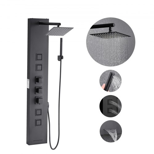 

VEVOR Colonne de douche avec pommeau de douche effet pluie, système de panneau de douchette mural en acier inox brossé, robinet 4 fonctions, avec 4 jets corporels, douchette à main et bec de baignoire