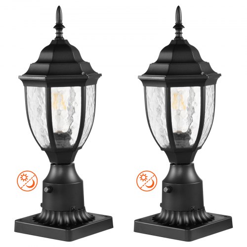 

VEVOR Lampadaire extérieur, lot de 2, luminaires étanches 390 mm, avec base de montage sur pilier 9 cm, abat-jour verre, éclairage anti-foudre crépuscule à l'aube pour patio, jardin, allée, terrasse