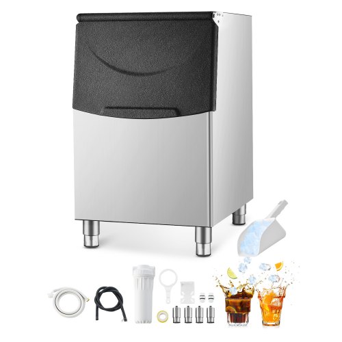 

VEVOR Bac de Stockage pour Machine à Glaçons avec Grande Capacité de 113,4 kg, Bac à Glaçons en Acier Inoxydable, avec Filtre et Pieds en Caoutchouc Antidérapants Réglables, pour Restaurant Hôtel