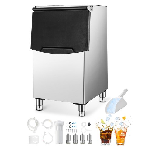 

VEVOR Bac de Stockage de Machine à Glaçons avec Capacité de 113,4 kg, Bac à Glaçons en Acier Inoxydable, avec Filtre à Un Étage et Pieds en Caoutchouc Antidérapants Réglables, pour Restaurant Hôtel