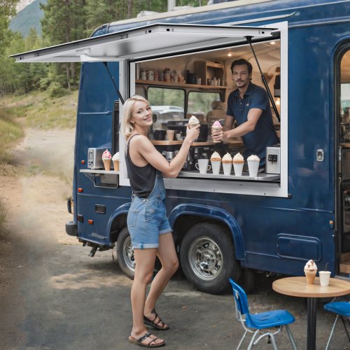 

VEVOR Fenêtre de Concession 152x91,5 cm, Fenêtre de Service pour Camion Restaurant Épicerie Boulanger en Alliage d'Aluminium, avec Porte Auvent et Crochet de Traînée, Jusqu'à 85º, Verre Non Inclus