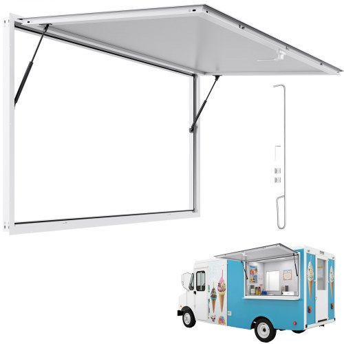 

VEVOR Fenêtre de Concession pour Camion Restaurant 188 x 101,6 cm, Fenêtre de Service pour Stand de Vente, Cadre en Alliage d'Aluminium, sans Verre, avec Porte à Auvent et Crochet de Traction