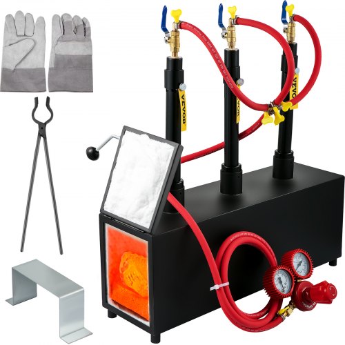 VEVOR Forge à Gaz Propane Four de Fusion Forge à Couteaux Portable Forge Efficace Économique en Acier pour Forgeage Métaux Bricolage (Carré 3 Brûleurs et et 1 Porte)