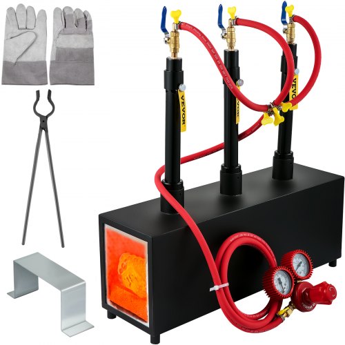 VEVOR Forge à Gaz Propane Four de Fusion Forge à Couteaux Portable Forge Efficace Économique en Acier pour Forgeage Métaux Bricolage (Carré 3 Brûleurs)