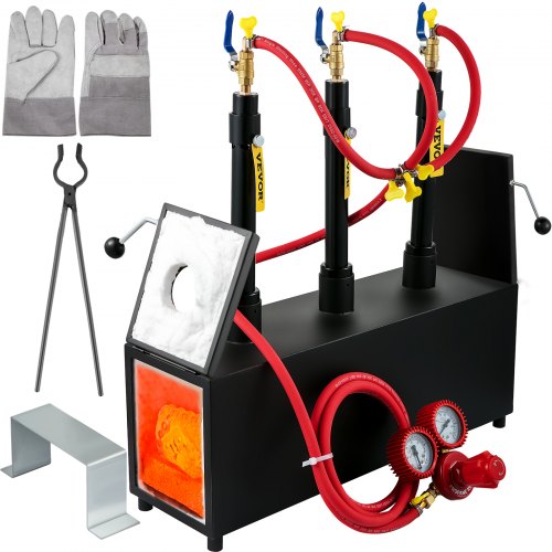 VEVOR Forge à Gaz Propane 15 L Four de Fusion Portable, Forge avec 3 Brûleurs 2 Portes 4 Tuyaux de G