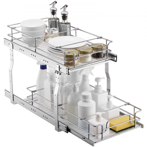 

VEVOR Rangement sous Évier à 2 Niveaux 27,2x53,3x8,1 cm, Étagère Coulissante pour Placard en Acier Chromé, Organisateur Coulissant pour Cuisine, Taille d'Installation du Placard 33,4x56,3x48,5 cm