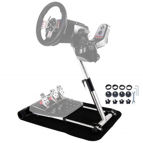VEVOR Support de Volant de Course Réglable Roues Logitech G27 G25 G29 G920 Simulateur de Course en Acier Inoxydable Support de Volant Cadre de Jeu Volant V2 Jeux Support de Roue Pé-dale