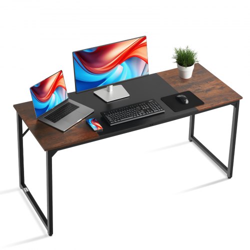 

VEVOR Bureau d'ordinateur 160 x 60 x 75 cm, table de bureau informatique en bois avec cadre en métal, table d'étude simple et moderne avec espace ouvert pour les jambes, marron rustique et noir