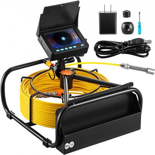 VEVOR Caméra d'Inspection Égout avec Écran LCD HD Caméra Endoscopique Canalisation Câble 50 m Endoscope Industriel Enregistrement Vidéo Carte SD Dévidoir Pratique Étanche IP68 Plombier Tuyaux Drain