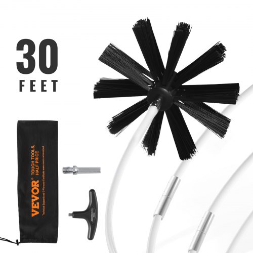 VEVOR Kit de Ramonage Poêle Pellet Cheminée 9,1 m Brosse de Nettoyage de Conduit de Sécheuse 22 PCS