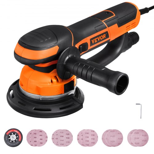 

VEVOR Ponceuse orbitale aléatoire, 152 mm, ponceuse excentrique électrique à double action DA et GA, 850 W, 6 vitesses variables, 10 papiers de verre, connecteur anti-poussière, pour ponçage du bois