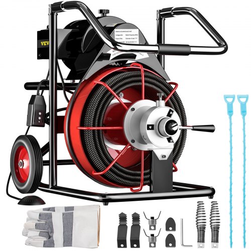 VEVOR Machine de nettoyage de drain Sabot d'égout 50 'x 1/2 Cleaning Machine Déboucheur électrique 370W Machine de dragage de type ouvert avec coupeurs 1750R / min