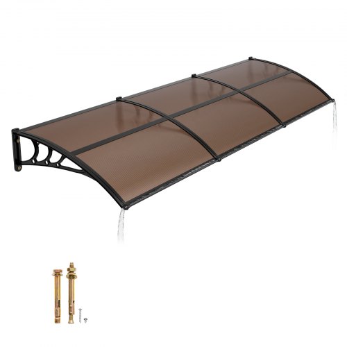 

VEVOR Auvent de Porte d'Entrée 96,5x297,5 cm Marquise de Porte Extérieur Polycarbonate pour Fenêtres de Porches Balcons, Protection contre Pluie, Neige, Soleil, avec Drainage, Support en ABS, Marron