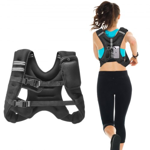 

VEVOR Gilet lesté, 5,54 kg, veste de poids à boucle réglable pour homme et femme avec bande réfléchissante, équipement d'entraînement pour musculation, course, jogging, fitness et perte de poids, noir