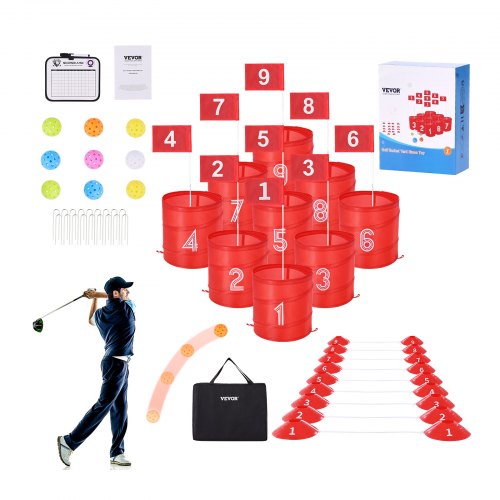 

VEVOR Jeu de golf d'arrière-cour, parcours de golf à 9 trous, jeux d'entraînement au jeu de golf au seau, jeu de golf d'extérieur portable pour famille, adulte, enfant, pour pelouse, cour, parc, plage