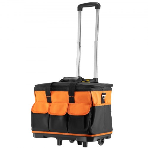 VEVOR Sac à Outils à Roulettes 47x27x33 cm Boîte à Outils à Roulettes 17 Poches Trousse à Outils en Oxford 600D Charge 50 kg Sacoche à Outils Poignée Télescopique Rangement Tournevis Pince Brico