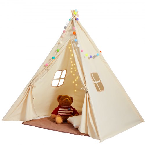 

VEVOR Tente de jeu pour enfants, tente tipi enfants 1-5 ans, tente pour enfants avec tapis et balles décoratives en peluche, avec fenêtres pour intérieur et extérieur, pour garçons et filles, beige