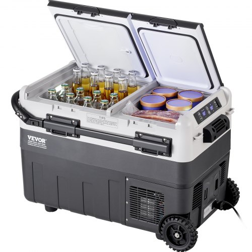 

VEVOR Réfrigérateur Portable à Compression 50 L, Mini Frigo de Voiture 12 V, Glacière à Double Zone, Température Réglable -20 °C à 20 °C, Congélateur Portable avec Roues pour Camion Bateau Camping