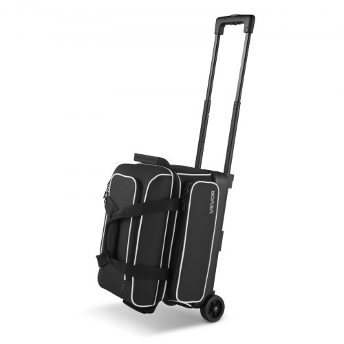 

VEVOR Sac de Bowling à Roulettes, Valise de Transport pour 2 Boules, avec Compartiment pour Chaussures, Poche pour Accessoires Surdimensionnée et Poignée Rétractable Extensible, Noir et Blanc