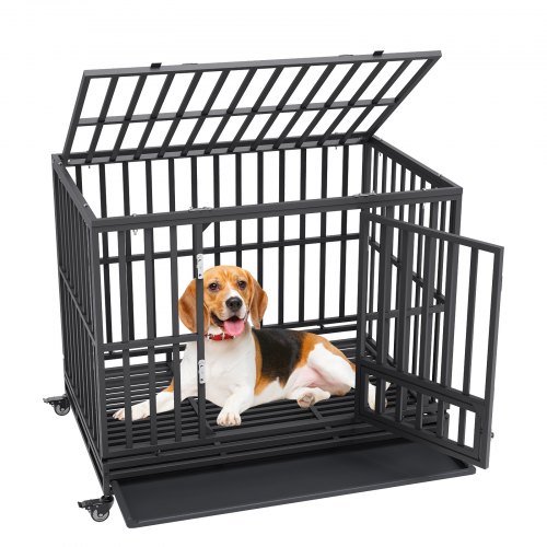 

VEVOR Cage pour Chien Robuste 119x81x99 cm Cage de Transport en Métal pour Chiens en Anxiété de Taille Moyenne à Grande avec Roulettes Verrouillables 3 Portes Plateau Amovible pour Intérieur Extérieur