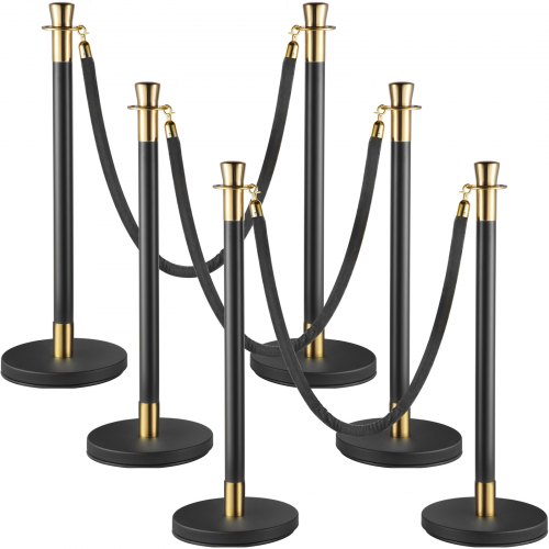 

VEVOR Poteau de Guidage 6PCs, Barrière de Balisage pour Contrôle de Foules avec Corde en Velours Noir de 1,5 m, pour Délimitation Séparation File d'Attente en Public École Théâtre Hôtel Exposition