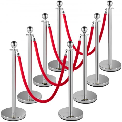 VEVOR Poteau de Guidage, 8 Pcs Poteaux d'Argent de Séparation avec 1,5 m Corde en Flanelle Rouge, Ba