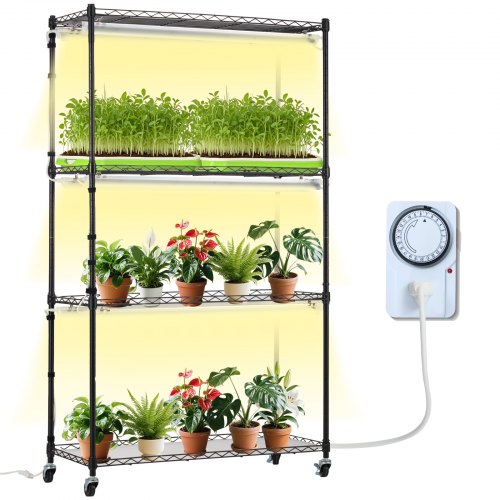 

VEVOR Support Plantes avec Lampes de Croissance, Étagère Porte Plantes d'Intérieur Métal, 4 Niveaux, 180 W, 3 Modes d'Éclairage à Spectre, Minuterie, pour Jardinage Germination Graines, 90x35x150 cm