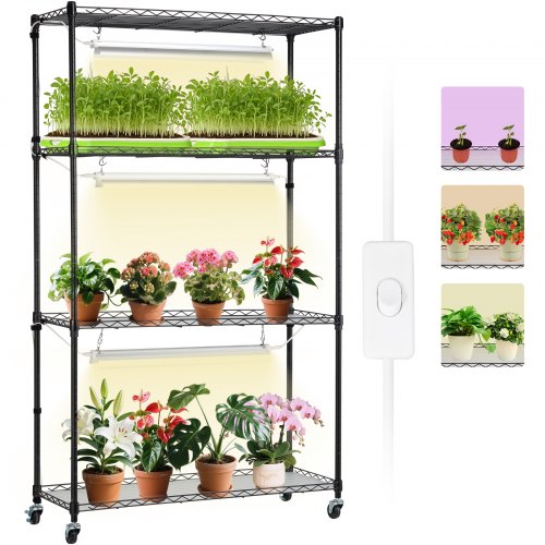

VEVOR Support Plantes avec Lampes de Croissance, Étagère Porte Plantes d'Intérieur en Métal Réglable, 4 Niveaux, 90 W, Lumières à Spectre Complet, pour Jardinage Germination des Graines, 90x35x150 cm