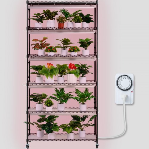 

VEVOR Support Plantes avec Lampes de Croissance, Étagère Porte Plantes d'Intérieur Métal, 6 Niveaux, 150 W, 3 Modes d'Éclairage à Spectre, Minuterie, pour Jardinage Germination Graines, 90x35x180 cm