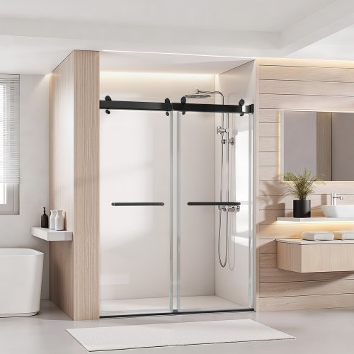 

VEVOR Porte de Douche Coulissante 121,9 x 193 cm, Paroi de Douche en Verre Trempé Transparent de 10 mm d'Épaisseur, pour Salle de Bain, sans Cadre, avec Rail, Joint d'Étanchéité et Quincaillerie