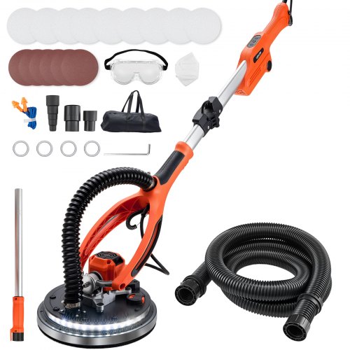 

VEVOR Ponceuse Girafe 950 W Ponceuse Mur et Plafond Tuyau d'Aspiration pour Plaques Plâtre Cloisons Sèches Plaquiste, 1000-2300 tr/min, Éclairage LED, Poignée Télescopique Pliable, 15 Disques Ponçage