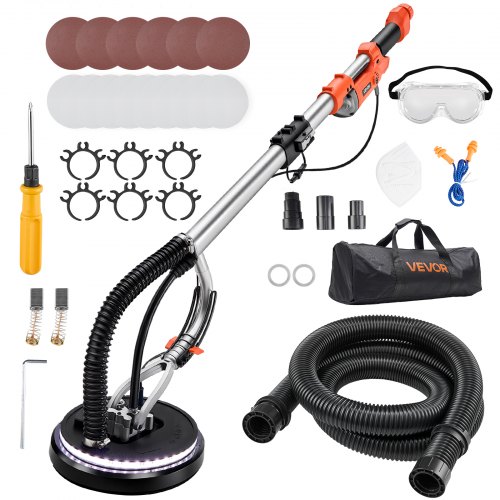 

VEVOR Ponceuse Girafe 1010 W Ponceuse Mur et Plafond Tuyau d'Aspiration pour Plaques Plâtre Cloisons Sèches Plaquiste, 1000-2200 tr/min, Éclairage LED, Poignée Télescopique Pliable, 15 Disques Ponçage