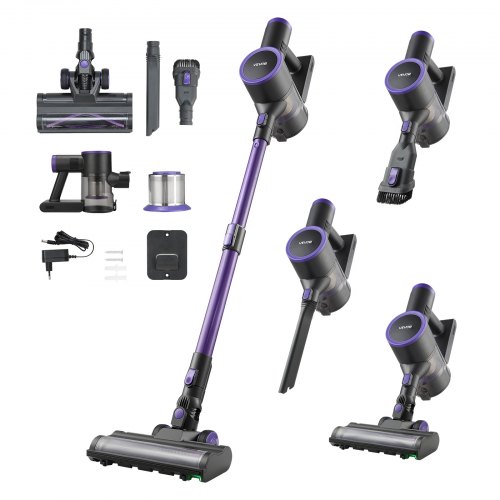 

VEVOR Aspirateur Balai sans Fil à Aspiration Puissante 25 kPa, Aspirateur Laveur Rechargeable Anti-enchevêtrement avec Bac à Poussière, Léger avec Autonomie de 35 Minutes, pour Tapis Poils Sols Durs